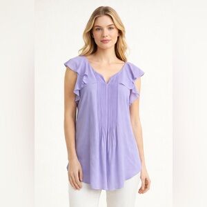 Like New Banana Republic Flutter Sleeve Pintuck Lilac Tunic blouse, XL, MSRP $99